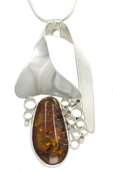 Baltic Amber Sculptured Art Silver Pendant