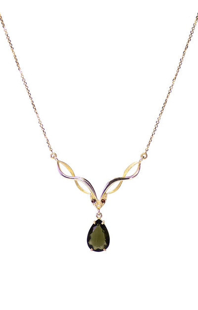 Gorgeous 14K Gold Faceted Moldavite with Czech Garnet