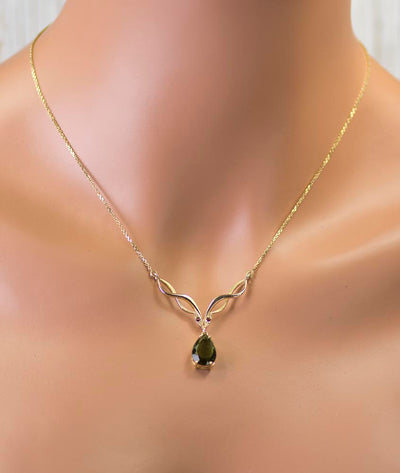 Gorgeous 14K Gold Faceted Moldavite with Czech Garnet