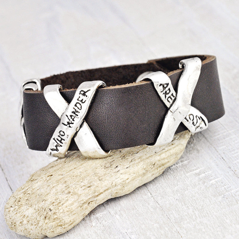 Not All Who Wander Leather Bracelet