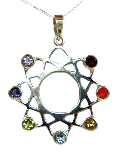 Sterling Silver Unique Chakra Pendant Eight Pointed Star Sterling Silver Chakra Pendant