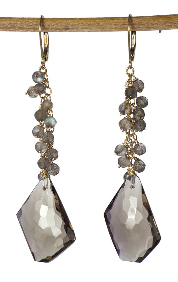 One of a Kind Statement Earrings in Smoky Quartz and Labradorite