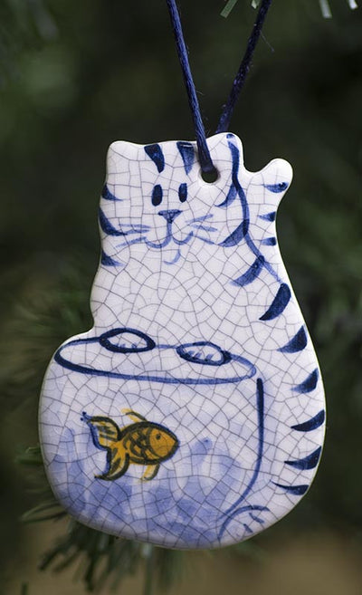 Cat with Fishbowl Hanging Ornament