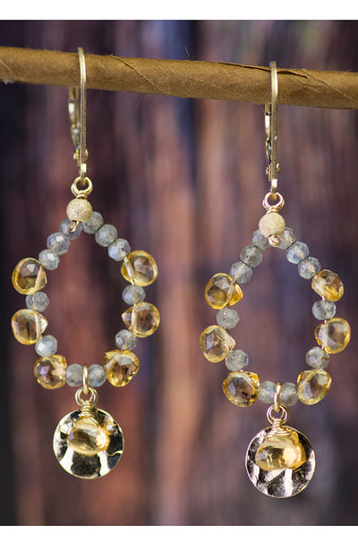 Citrine Gypsy Boho Handmade USA Kristin Ford Gold Earrings