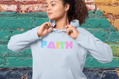 FAITH White and Ice Blue Sweatshirt, Faith Hoodie, Black Christian Hoodie,Faith Sweatshirt, Christian Gift