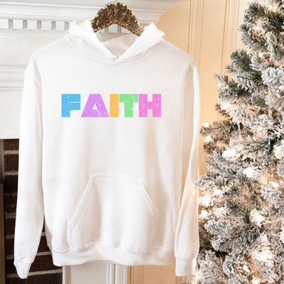 FAITH White and Ice Blue Sweatshirt, Faith Hoodie, Black Christian Hoodie,Faith Sweatshirt, Christian Gift