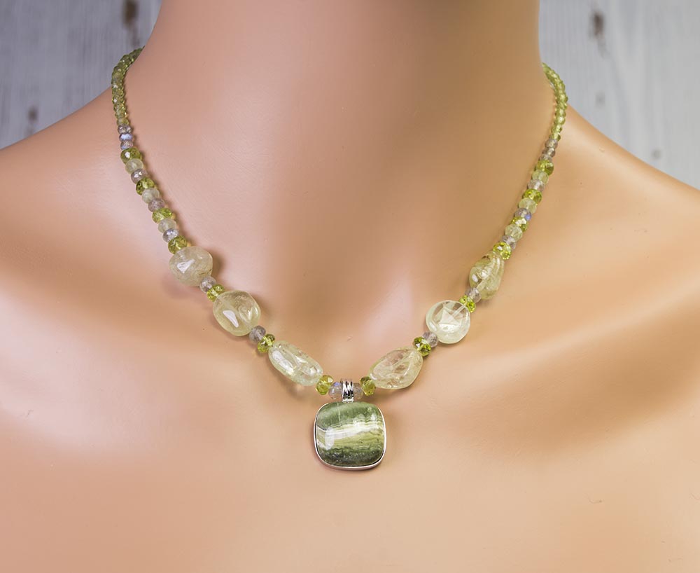 Green Opal One of a Kind Handmade USA Kristin Ford Sterling Silver Necklace