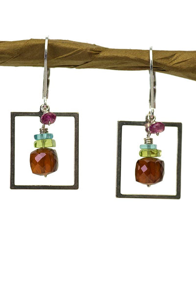 Modern Silver Garnet Handmade USA Kristin Ford Sterling Silver Earrings
