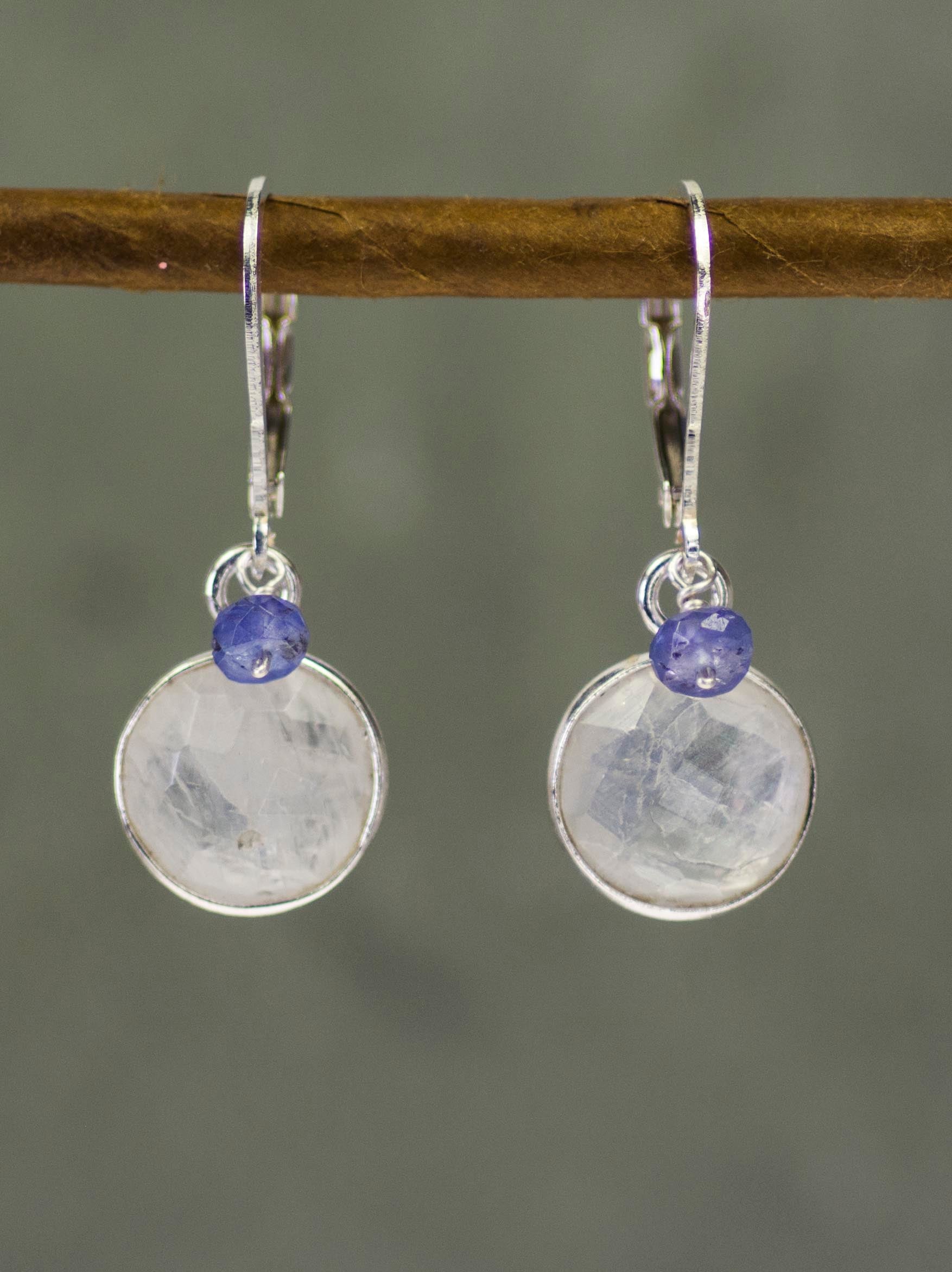 Rainbow Moonstone and Tanzanite Earrings by Kristin Ford