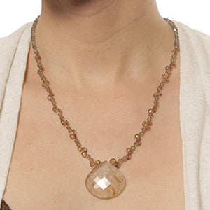 Rutilated Quartz with Andalucite and Smoky Quartz Manifestation Gemstone Necklace and Earrings Set