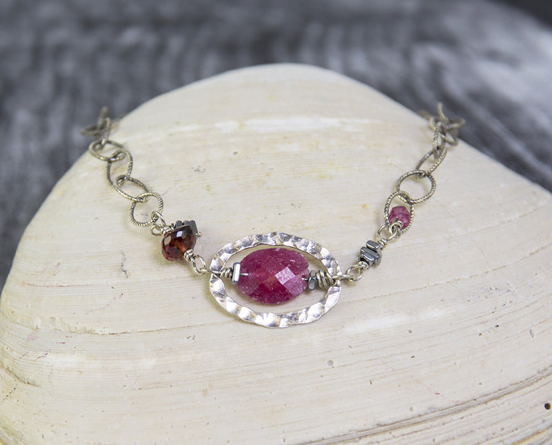 Root Chakra Ruby and Sterling Silver Bracelet by Kristin Ford