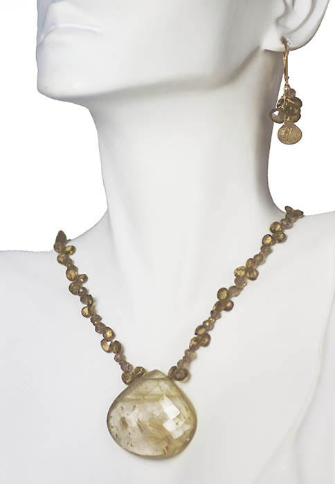 Rutilated Quartz with Andalucite and Smoky Quartz Manifestation Gemstone Necklace and Earrings Set