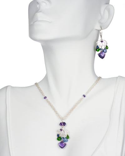 Handmade Amethyst and Tanzanite Necklace and Earring Set