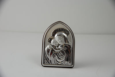 Blessed Mother with Halo holding Baby Jesus Fine Silver Icon