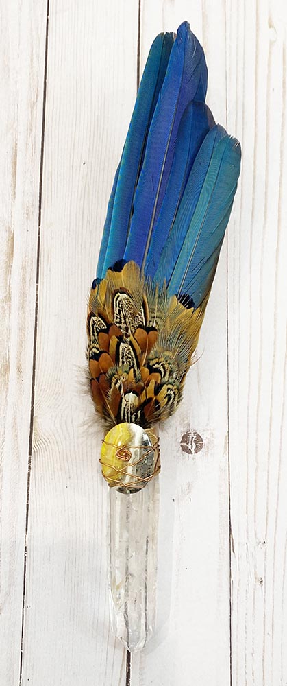 Bumblebee Jasper and Large Quartz Macaw Feather Lakota Sioux Medicine Prayer Fan