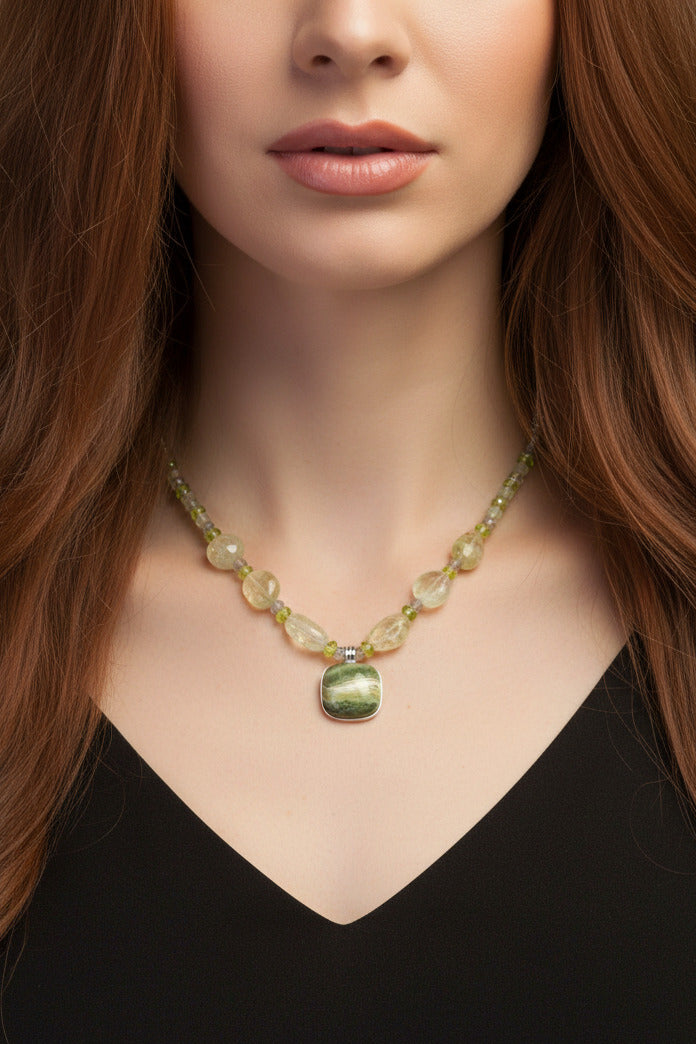 Tanzanian Green Opal, Peridot and Labradorite Protection Handmade Necklace by Kristin Ford