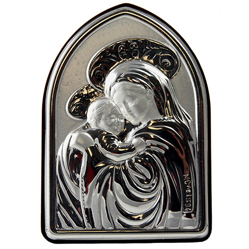 Blessed Mother with Halo holding Baby Jesus Fine Silver Icon