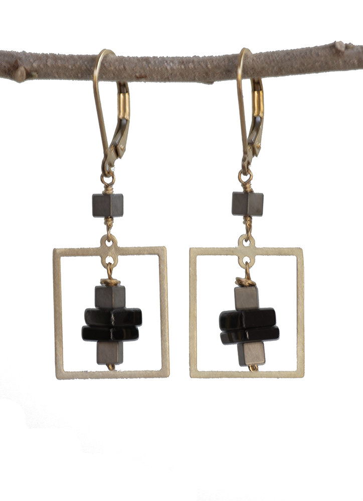NEW Gold Mod Earrings with Black Garnet and Hematite