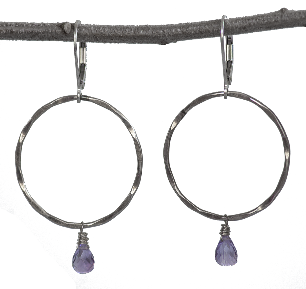NEW Sterling Silver Hoops with Lavender Amethyst Earrings