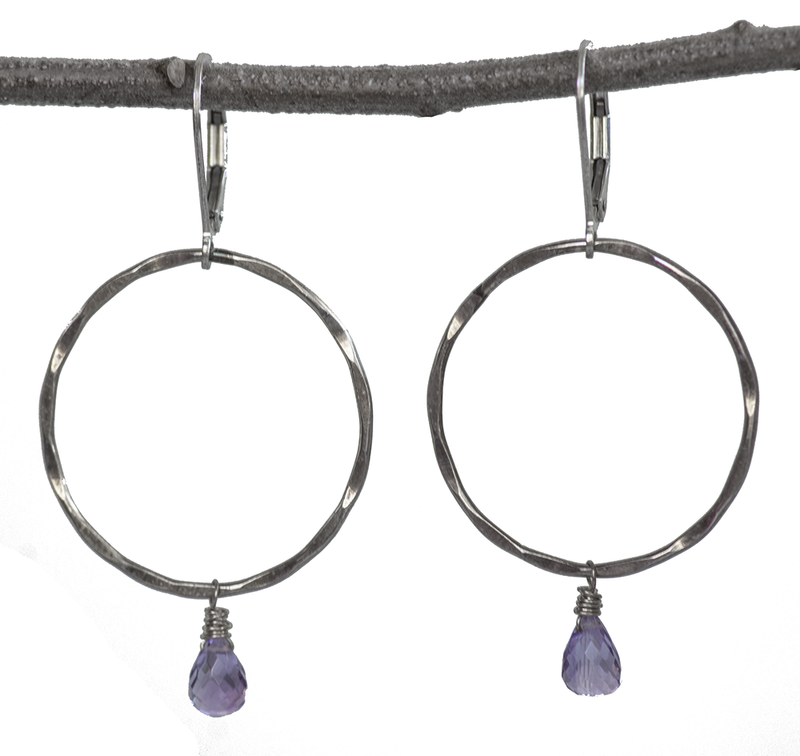 NEW Sterling Silver Hoops with Lavender Amethyst Earrings