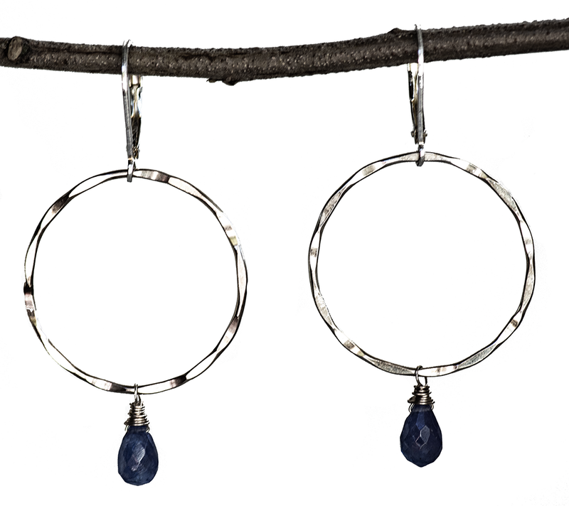 NEW Blue Tanzanite Sterling Silver Hoop Earrings
