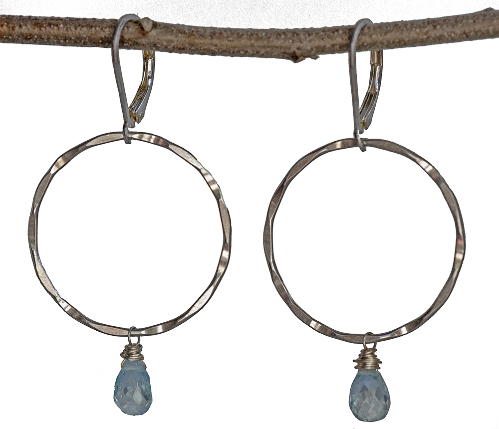 NEW Blue Topaz Sterling Silver Hoop Earrings