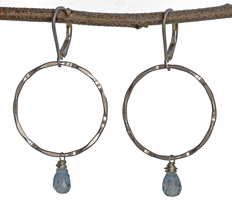 NEW Blue Topaz Sterling Silver Hoop Earrings