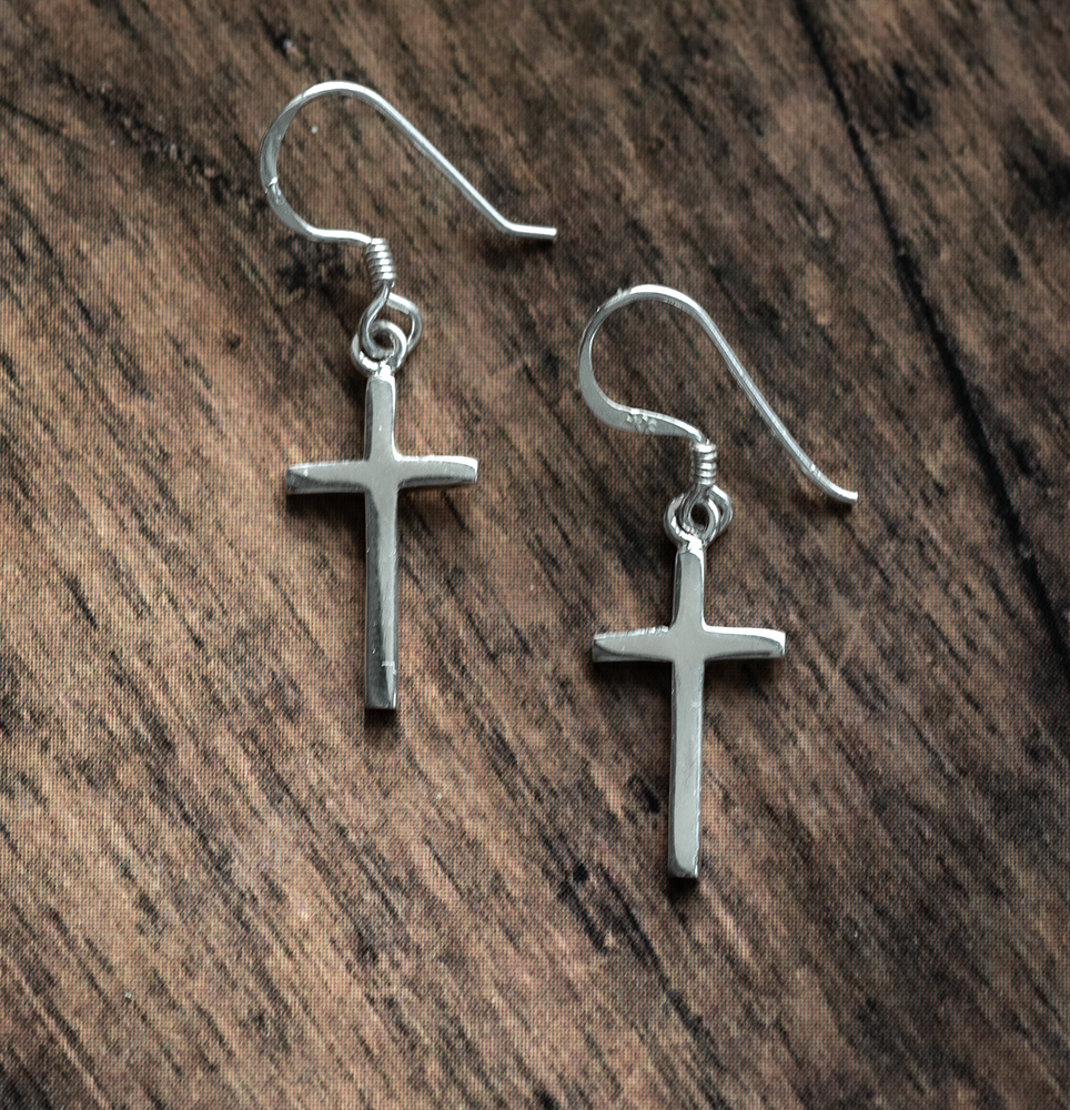 Sterling Silver Dangling Cross Earrings