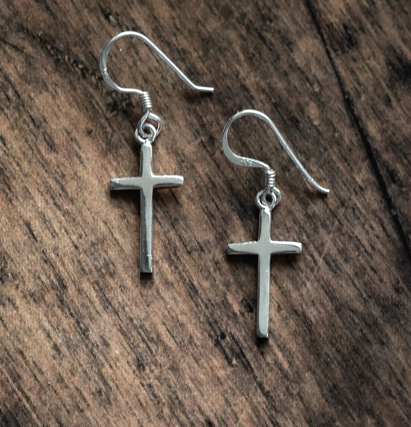 Sterling Silver Dangling Cross Earrings