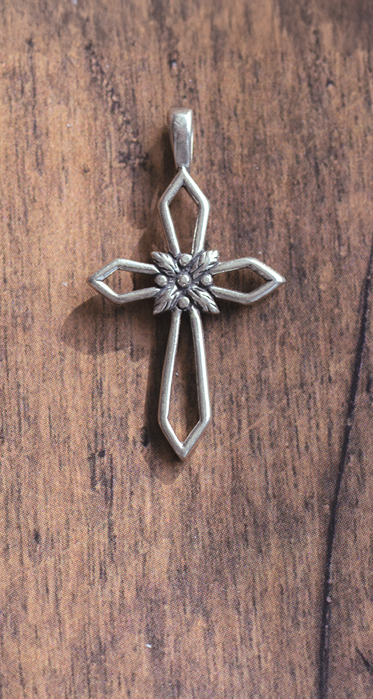 Sterling Silver Cross with Flower Heart on Italian Box Chain