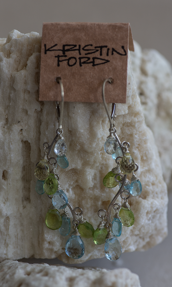 Handmade Necklace and Earrings Set Sterling Silver Vine with Topaz, Apatite and Peridot