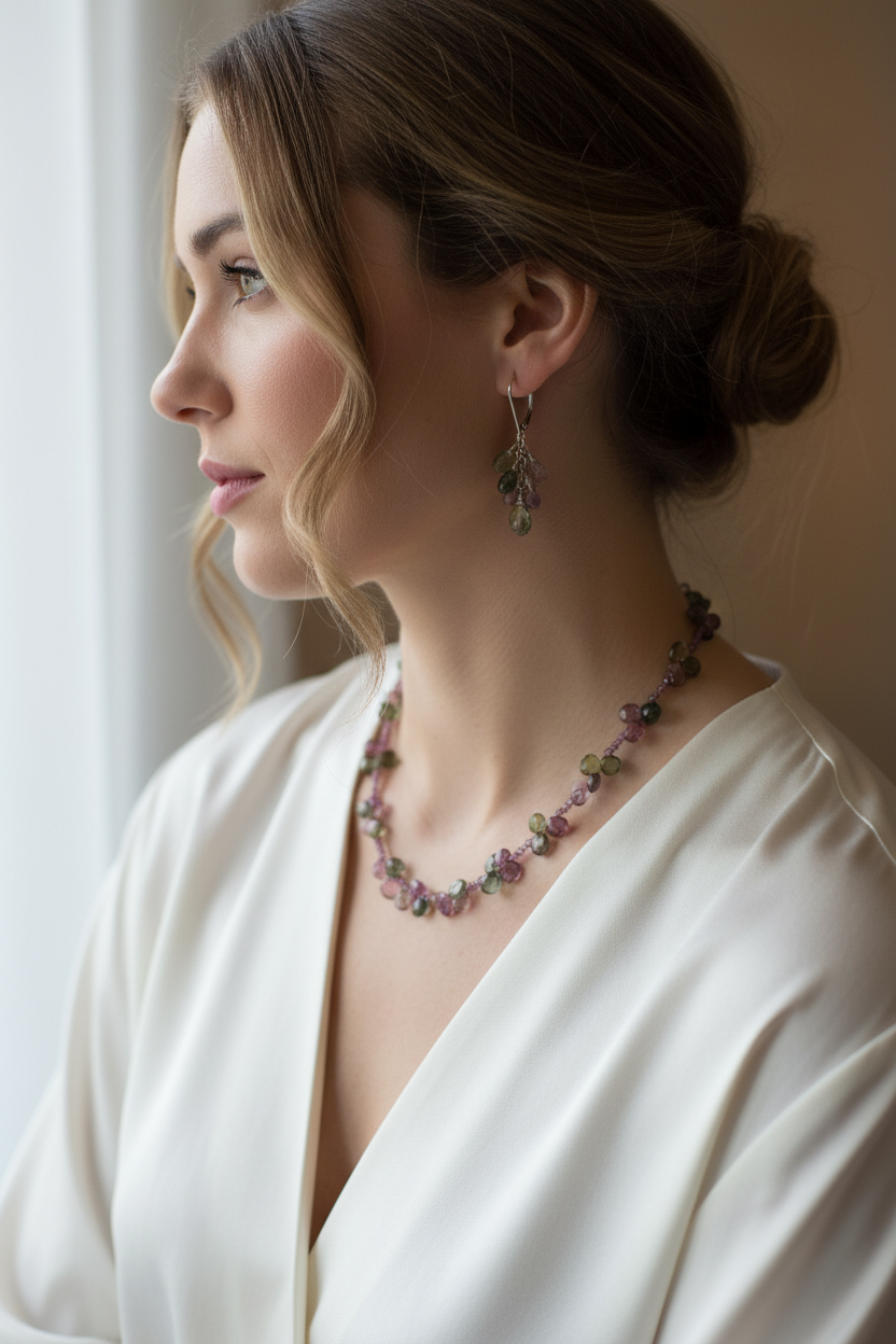 Multi Color Tourmaline Necklace and Earring Set