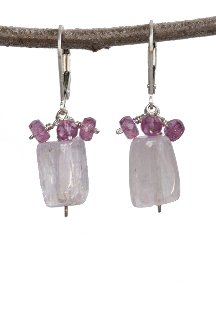 NEW Sterling Silver Kunzite and Pink Sapphire Earrings by Kristin Ford