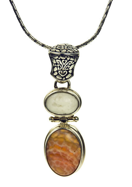 Sterling Silver Fire Agate and Natural Shell Pendant | Whisperingtree.net