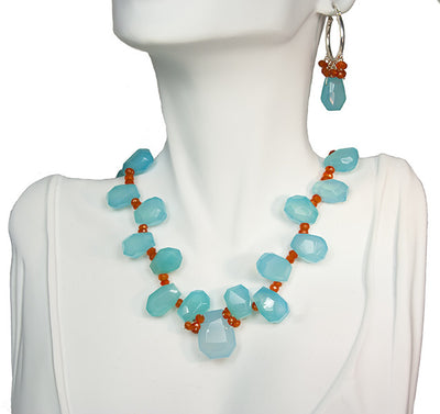 Blue Chalcedony and Carnelian Necklace and Earring Set | Whisperingtree.net