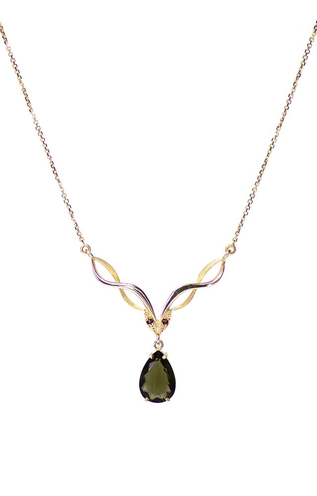 Gorgeous 14K Gold Faceted Moldavite with Czech Garnet