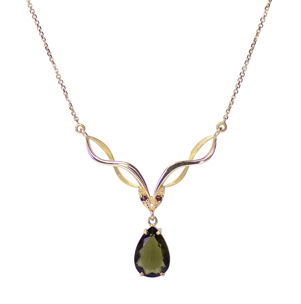 Gorgeous 14K Gold Faceted Moldavite with Czech Garnet