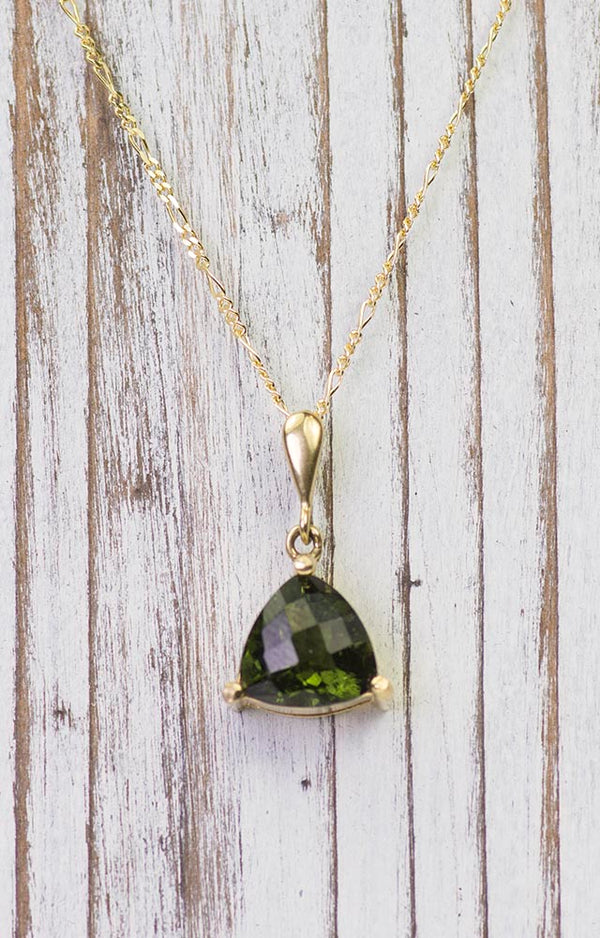 14K Solid Gold Rare Besnednice Moldavite Pendant on Beautiful