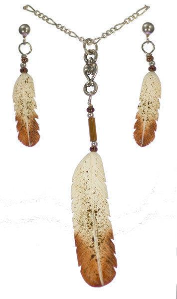 Hand Made Ferruginous Hawk Feather Pendant and Earrirg Set Hand Painted Hand Carved | Whisperingtree.net
