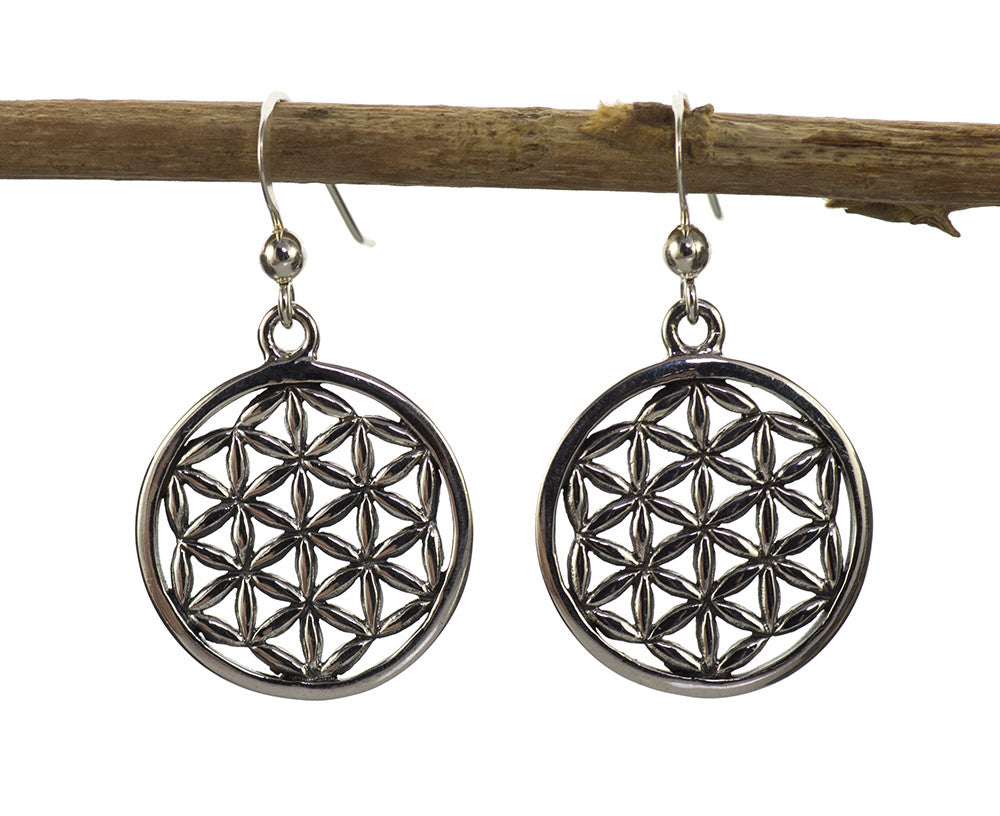 Sterling Silver Flower of Life Earrings Solid Silver