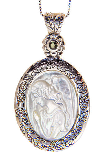 Serenity Prayer Angel Pendant with Moldavite