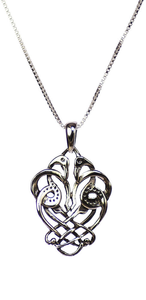 Celtic Knot Cranes Necklace in Sterling Silver