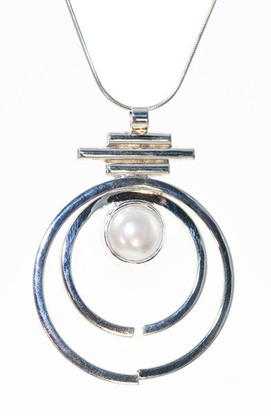 Pearl Infinity Rings Art Jewelry Modern Sterling Silver Pendant Necklace | Whisperingtree.net