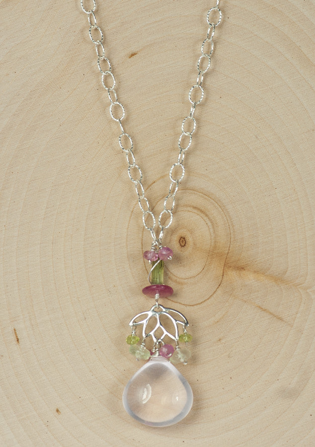 Handmade Rose Quartz, Tourmaline and Sapphire Necklace and Earrings Set