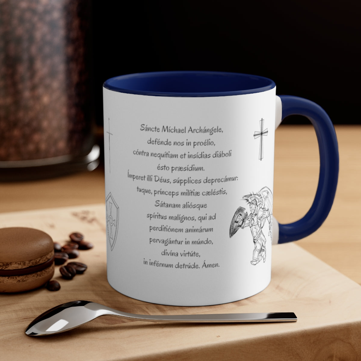 St Michael Prayer in English and Latin, Navy Mug, Archangel Michael, Angel Gift, Saint Michael, Catholic Gift, Christian Gift