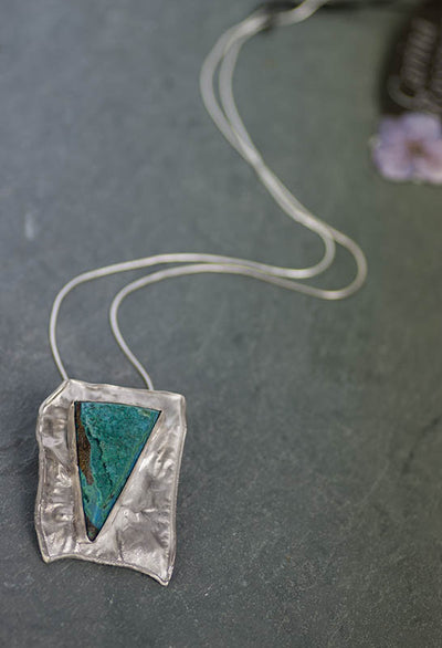Chrysocolla "Torpedo" Silver Art Jewelry Pendant by Carina Rossner | Whisperingtree.net