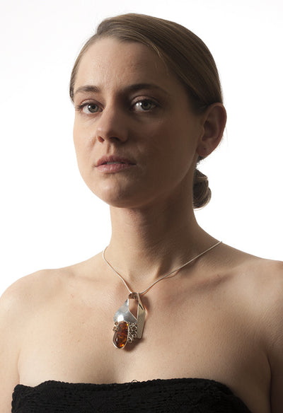Modern Baltic Amber Silver Art Jewelry Pendant | Whisperingtree.net