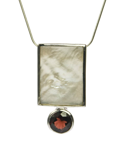 Sterling Silver Garnet and Mother of Pearl Pendant | Whisperingtree.net 