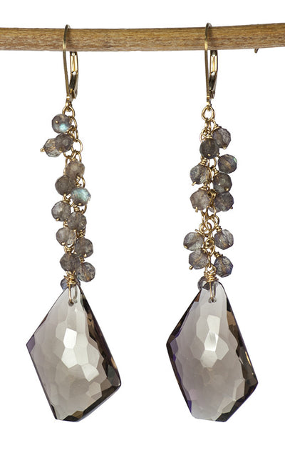Handmade One of a Kind Statement Jewelry Earrings with Smoky Quartz and Labradorite by Kristin Ford | Whisperingtree.net