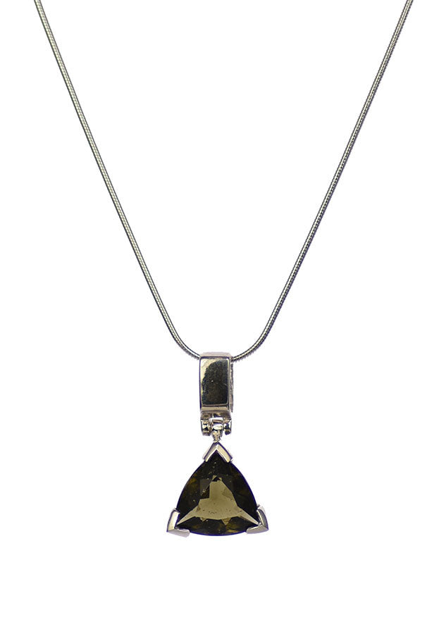 Moldavite Sterling Silver Triangular Cabochon Pendant | Whisperingtree.net